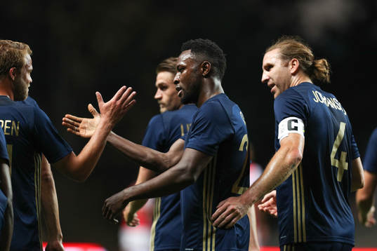 Chinedu Obasi forward of AIK celebrates