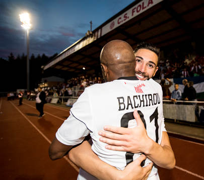 Östersunds Gabriel Somi och Fouad Bachirou jublar