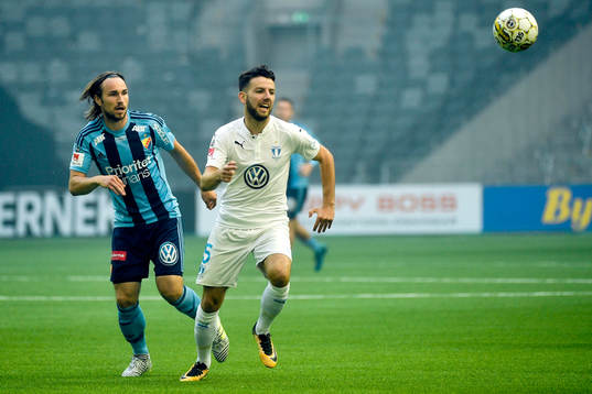 Djurgårdens Kevin Walker och Malmö FFs Erdal Rakip