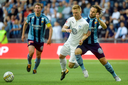 Malmö FFs Anders Christiansen och Djurgårdens Kevin Walker