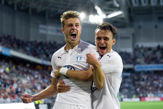 Malmö FFs Mattias Svanberg och Andreas Vindheim jublar