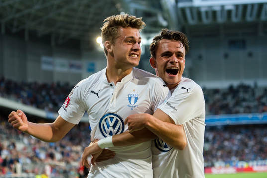 Malmö FFs Mattias Svanberg och Andreas Vindheim jublar