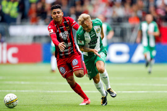 Östersunds Hosam Aiesh och Hammarbys Sander Svendsen
