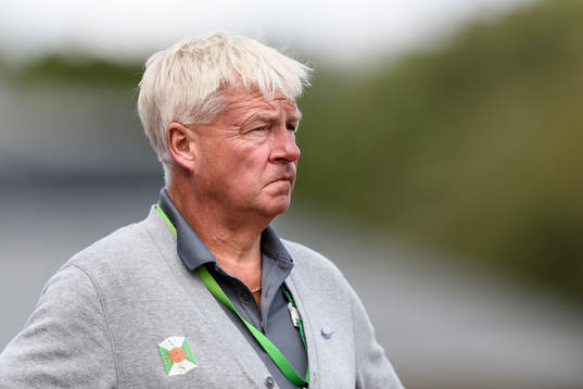 Varbergs lagledare Stefan Berggren före fotbollsmatchen i