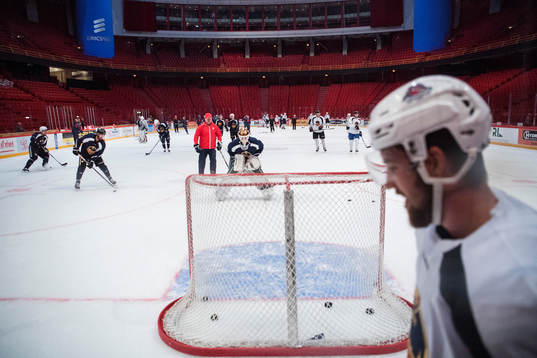 Spelare från Djurgården och NHL deltar i en träning  i