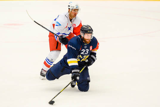 Garrett Festerling of Adler Mannheim and Robin Figren of
