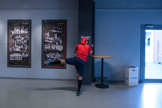 A player of Helsinki warms up prior the CHL game between
