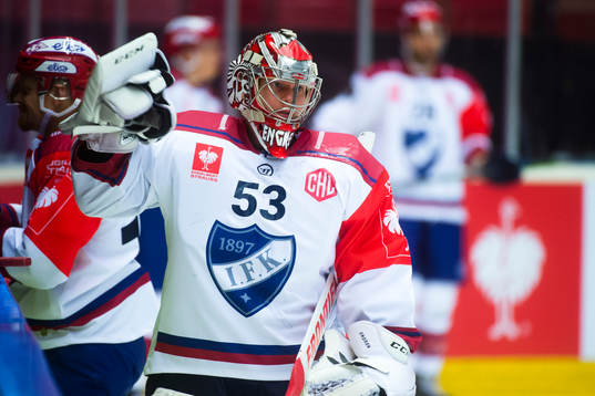 Goalkeeper Atte Engren of Helsinki prior the CHL game