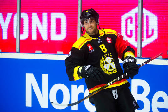 Aaron Palushaj of Brynäs prior the CHL game between