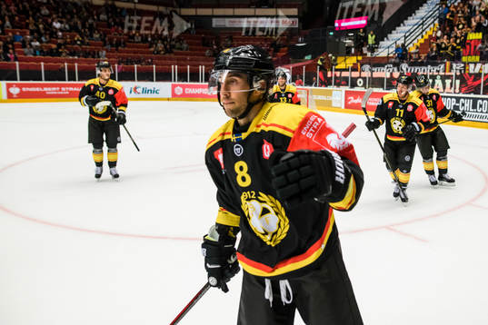Aaron Palushaj of Brynäs celebrates the 1-1 goal