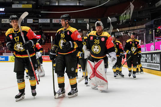 Daniel Paille and goalkeeper David Rautio  of Brynäs