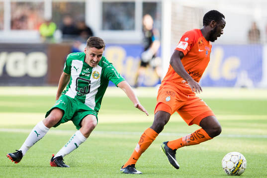 Hammarbys Jeppe Andersen och AFC Eskilstunas Chidi Omeje