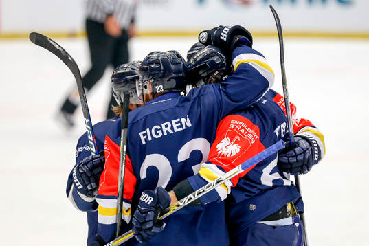 Alexander Ytterell of HV71 celebrates with his teammates
