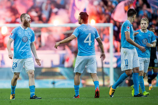 Malmö FFs Jo Inge Berget (v), Behrang Safari, Alexander
