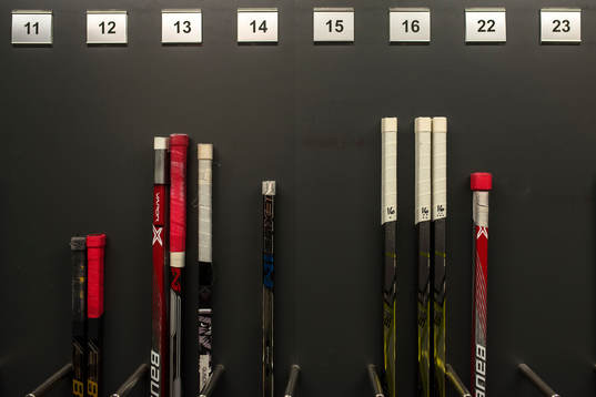 Sticks prior the CHL game between Brynäs och Cracovia