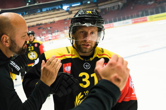 Jonathan Granström of Brynäs celebrates the 1-0 goal