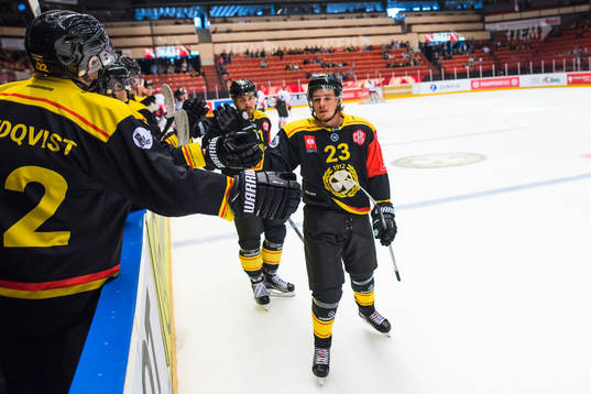 Lucas Carlsson of Brynäs celebrates the 8-0 goal