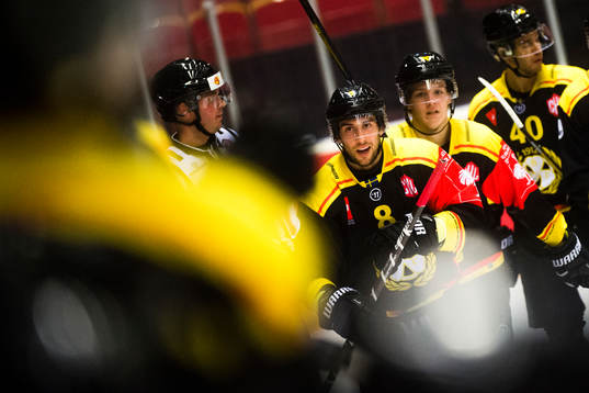 Aaron Palushaj of Brynäs celebrates the 2-0 goal