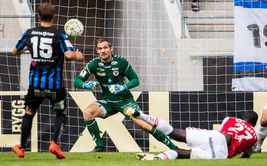 Kalmars målvakt Lucas Hägg-Johansson och Papa Alioune