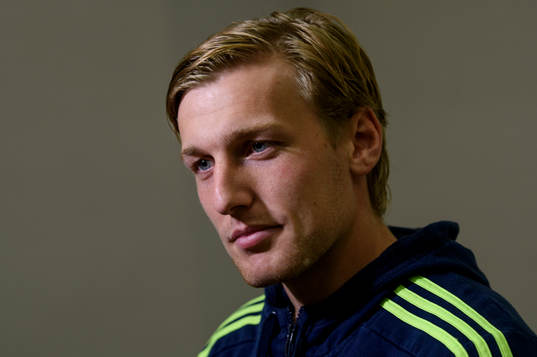 Swedish player Emil Forsberg meets media at a Mixed Zone