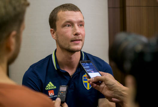 Swedish player Jakob Johansson meets media at a Mixed Zone
