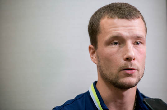 Swedish player Jakob Johansson meets media at a Mixed Zone