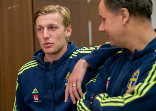 Swedish player Emil Forsberg meets media at a Mixed Zone