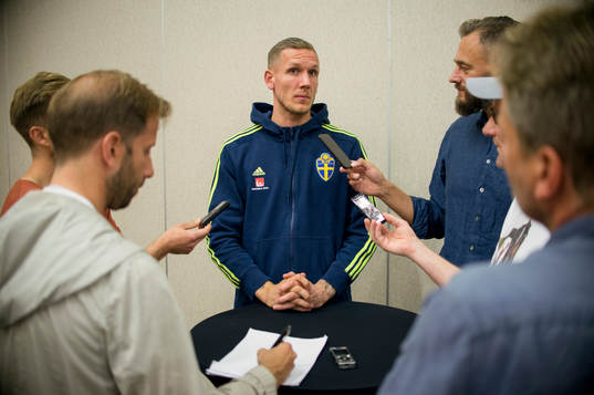 Swedish Goalkeeper Robin Olsen meet media at a Mixed Zone