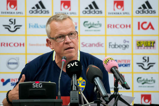 Swedish head coach Janne Andersson talks at a press