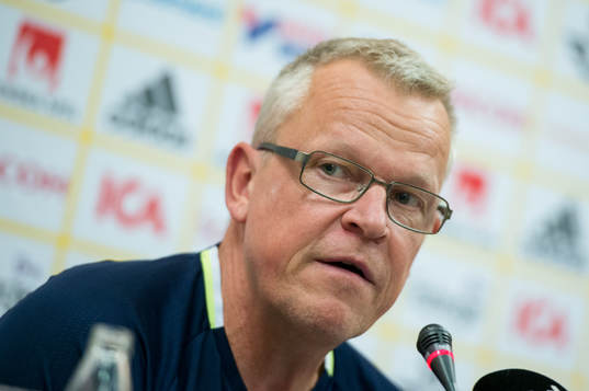 Swedish head coach Janne Andersson talks at a press