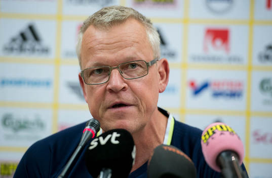 Swedish head coach Janne Andersson talks at a press