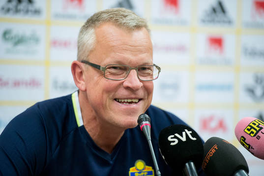 Swedish head coach Janne Andersson talks at a press