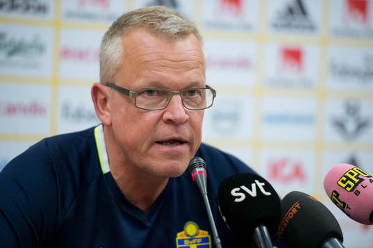 Swedish head coach Janne Andersson talks at a press