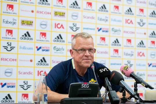 Swedish head coach Janne Andersson talks at a press