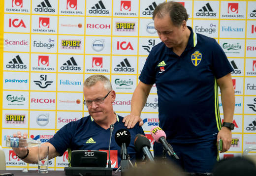 Swedish head coach Janne Andersson talks at a press