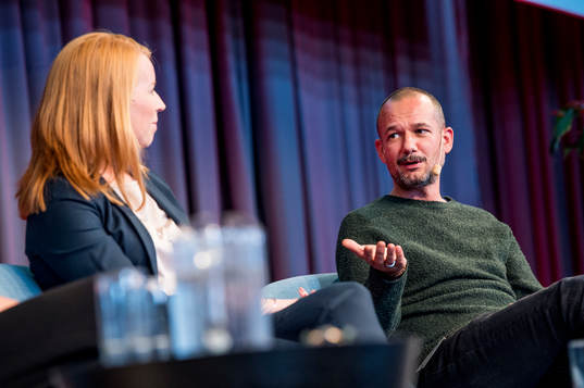 Annie Lööf, partiledare (C), och David Polfeldt, Massive