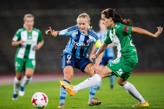 Djurgårdens Mia Jalkerud och Hammarbys Sejde Abrahamsson