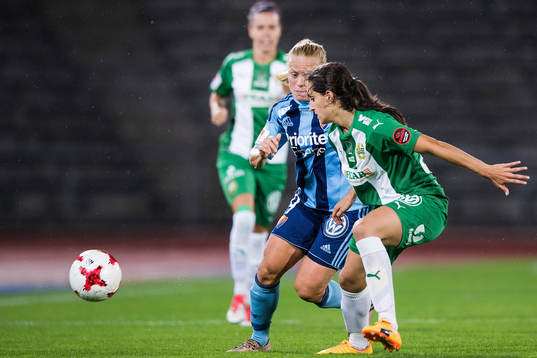Djurgårdens Mia Jalkerud och Hammarbys Sejde Abrahamsson