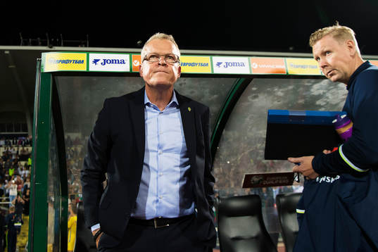 Sveriges förbundskapten Janne Andersson och assisterande