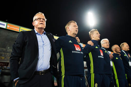 Sveriges förbundskapten Janne Andersson och assisterande