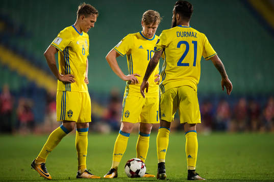 Sveriges Ludwig Augustinsson, Emil Forsberg och Jimmy Durmaz