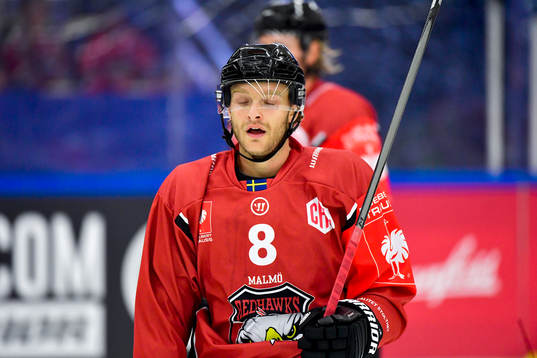 Johan Olofsson of Malmö Redhawks looks dejected