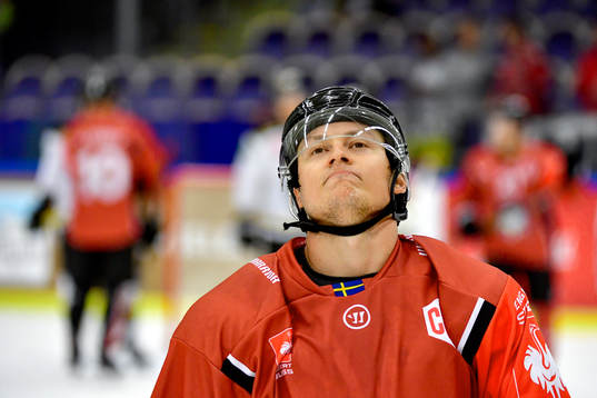 Rhett Rakhshani of Malmö Redhawks looks dejected