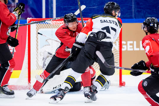 Rhett Rakhshani of Malmö Redhawks and Eirik Salsten of