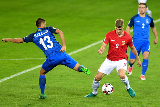 Dmitri Nazarov of Azerbaijan and Alexander Sørloth of