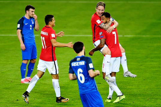 Joshua King of Norway celebrates with teammates