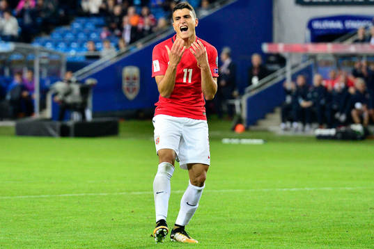 Mohamed Elyounoussi of Norway looks dejected