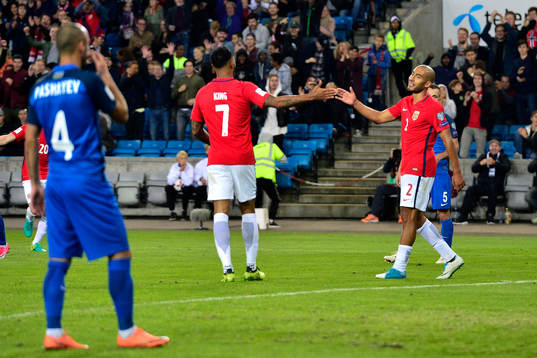 Haitam Aleesami of Norway celebrates with Joshua King of