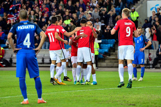Haitam Aleesami of Norway celebrates with Joshua King,
