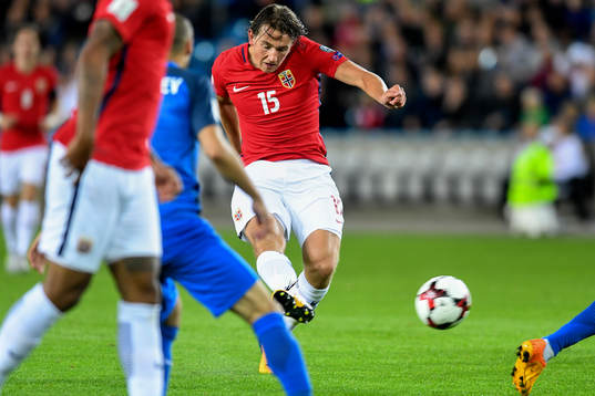 Sander Berge of Norway takes a shot